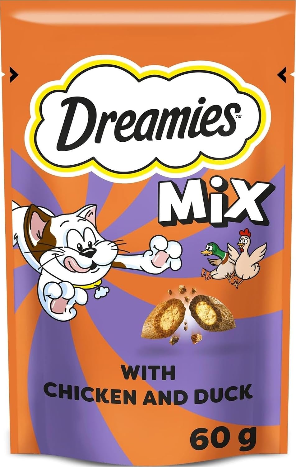 Dreamies Cat Food Treats with Delicious Chicken and Delectable Duck, 8 Pouches of 60 g | S&S £4.40