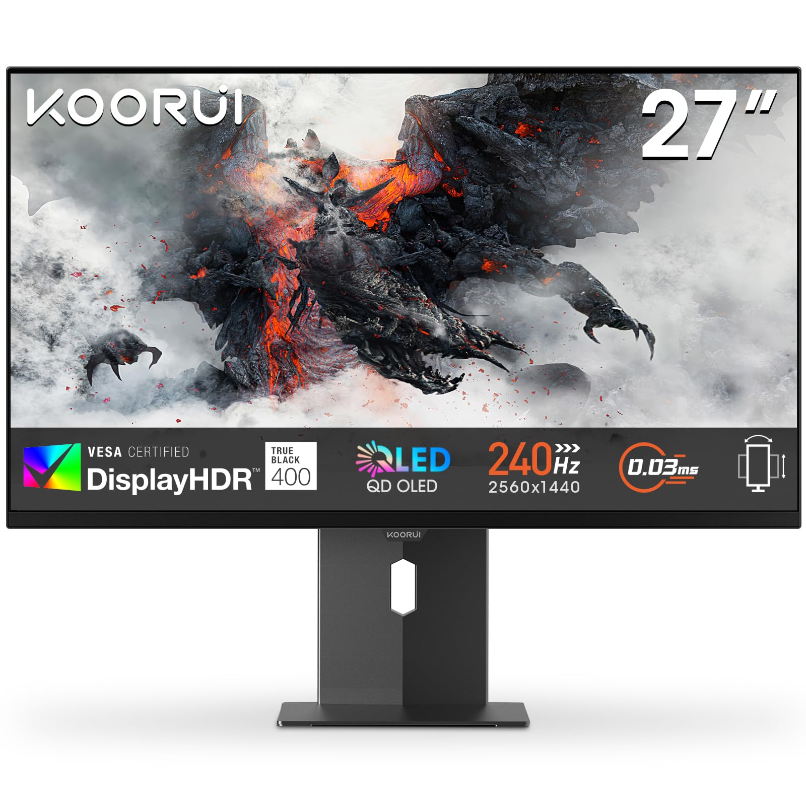 KOORUI S2721XO 27 Inch Gaming Monitor, 240Hz, QD-OLED, QHD 1440P, 0.03ms, HDR 400