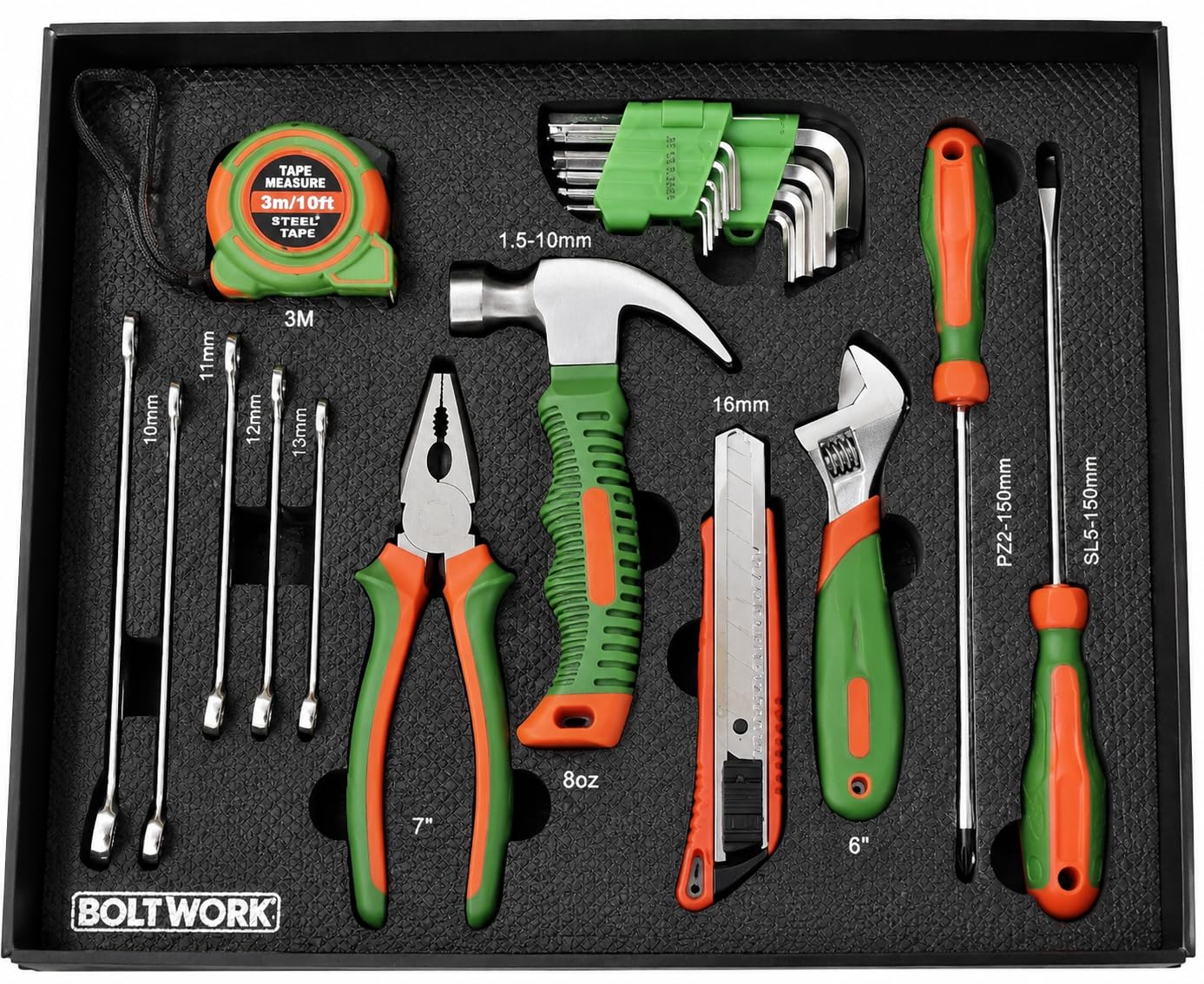Boltwork Tool Kit 21pc Professional Home Use D.I.Y Tool Kit Plier Hammer Screwdrivers Spanners Hex Keys - Sold by VORX / FBA