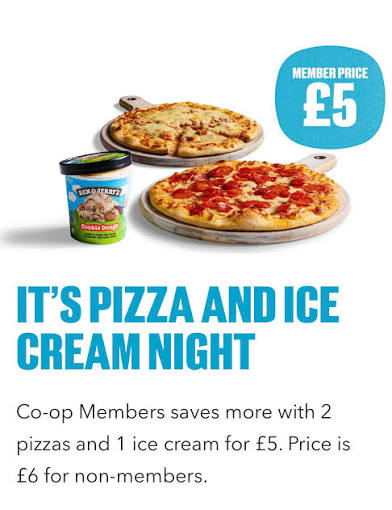 2 x Co-Op Stonebaked Pizzas + 465ml Tub of Ben & Jerry's - £5 Co-Op Members