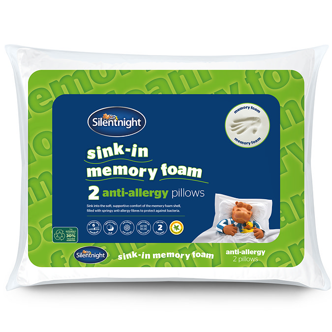 Silentnight 2 Memory Foam Anti-Allergy Pillows (Pack of 2) sized 74 x 44 x 10cm | firmness rating 6 (medium)