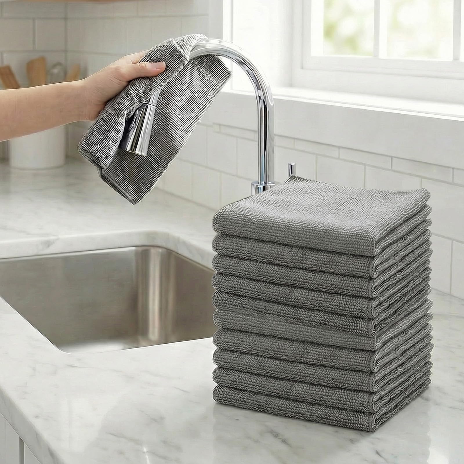 10 Pack Microfiber Cleaning Cloth Assorted Dish Cloth Grey at Haul Global (30% off at checkout)