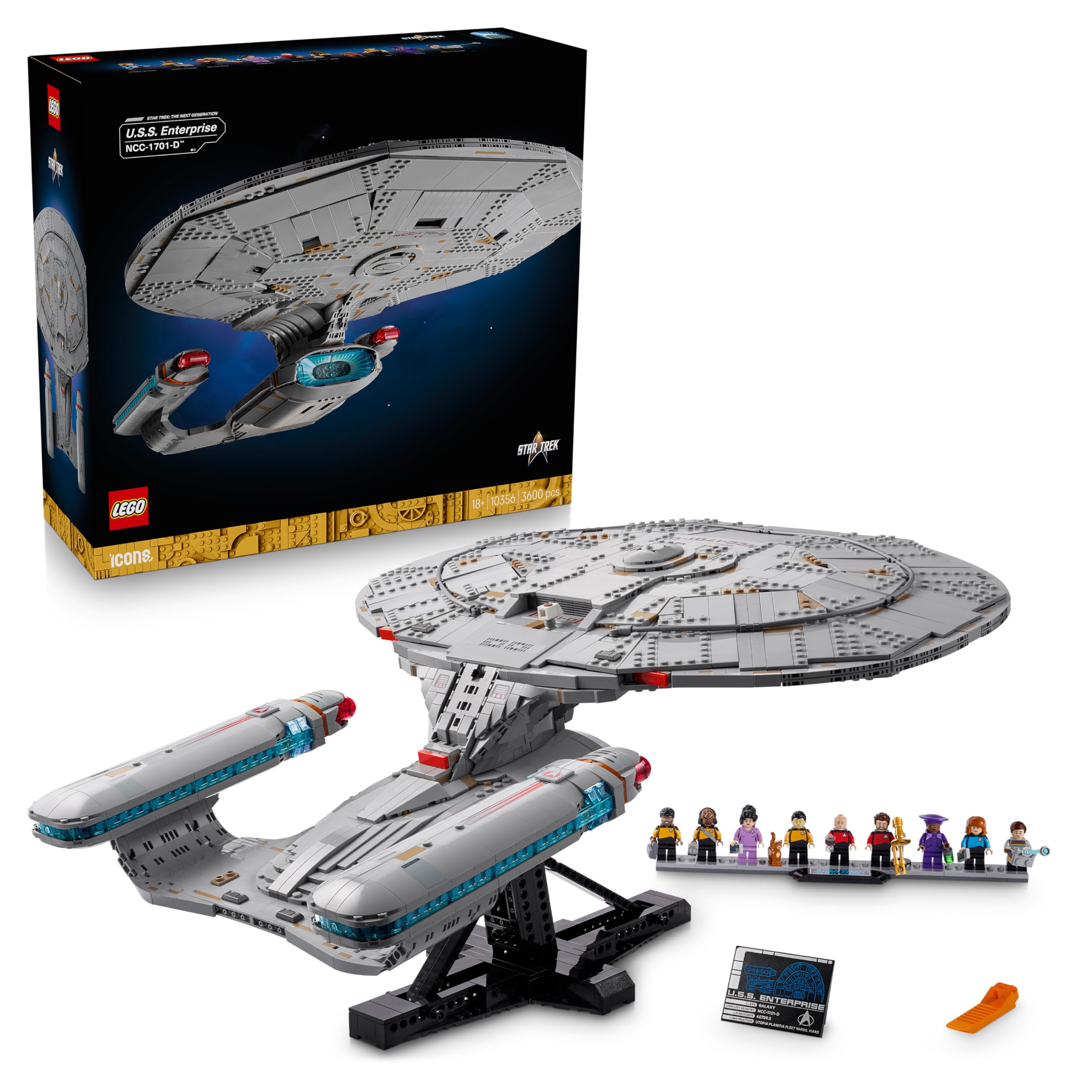 LEGO Icons Star Trek: U.S.S. Enterprise NCC-1701-D - 2 Shuttle Pods, Separation Function & 9 Minifigures - 10356
