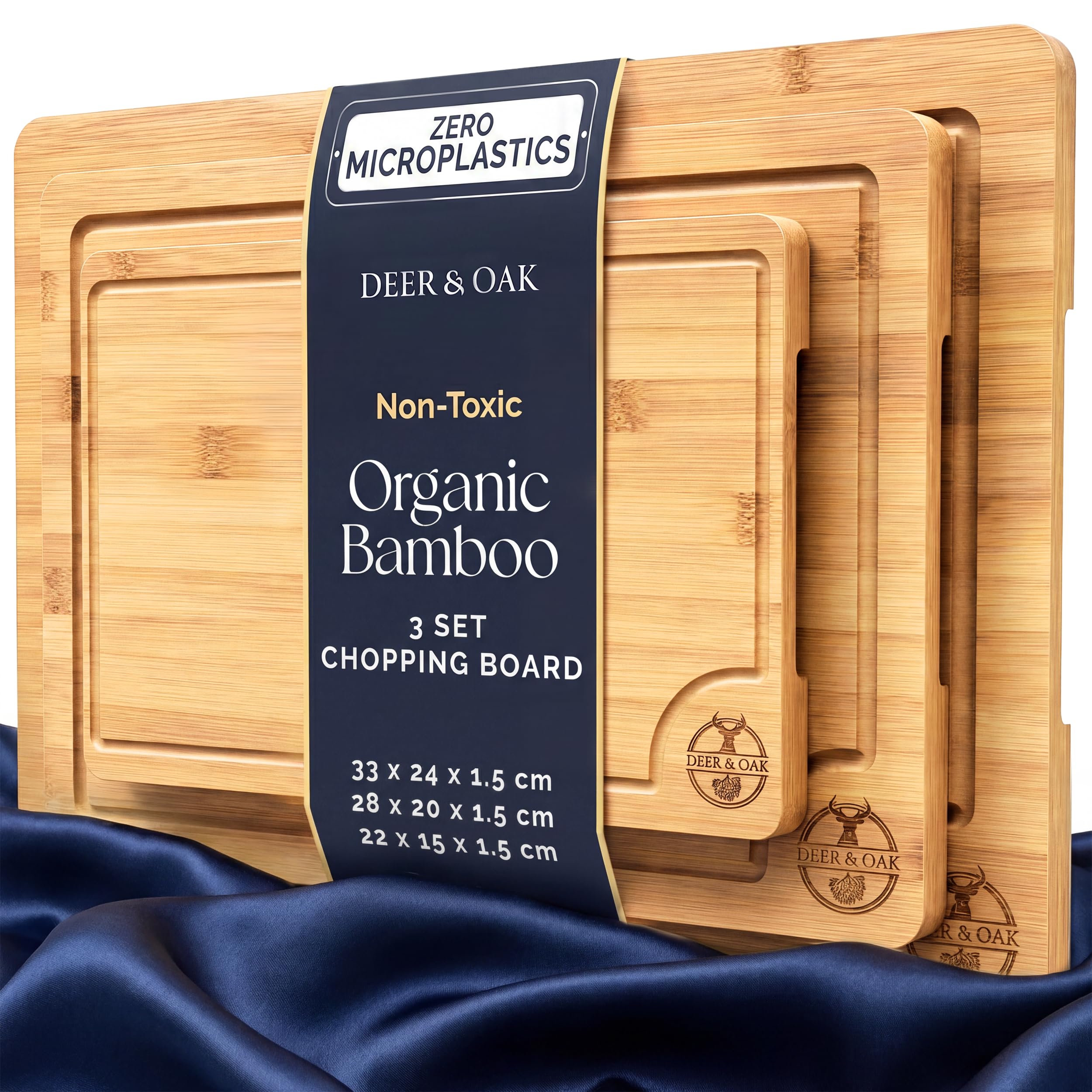 Deer & Oak 3-Piece Bamboo Chopping Board Set, Pre-Oiled 33x24cm, 28x20cm, 22x15cm - w/voucher Selected Accounts, Sold by Ideal Direct Ltd