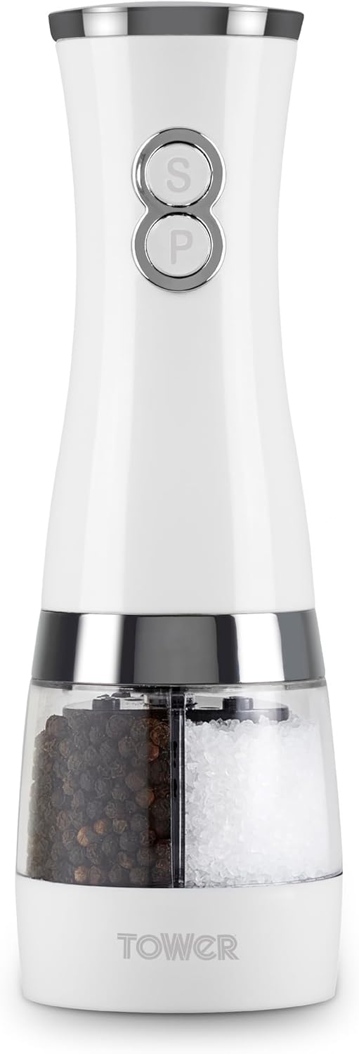 Tower T847004W Electric Duo Salt and Pepper Mills - White / Black £10.46