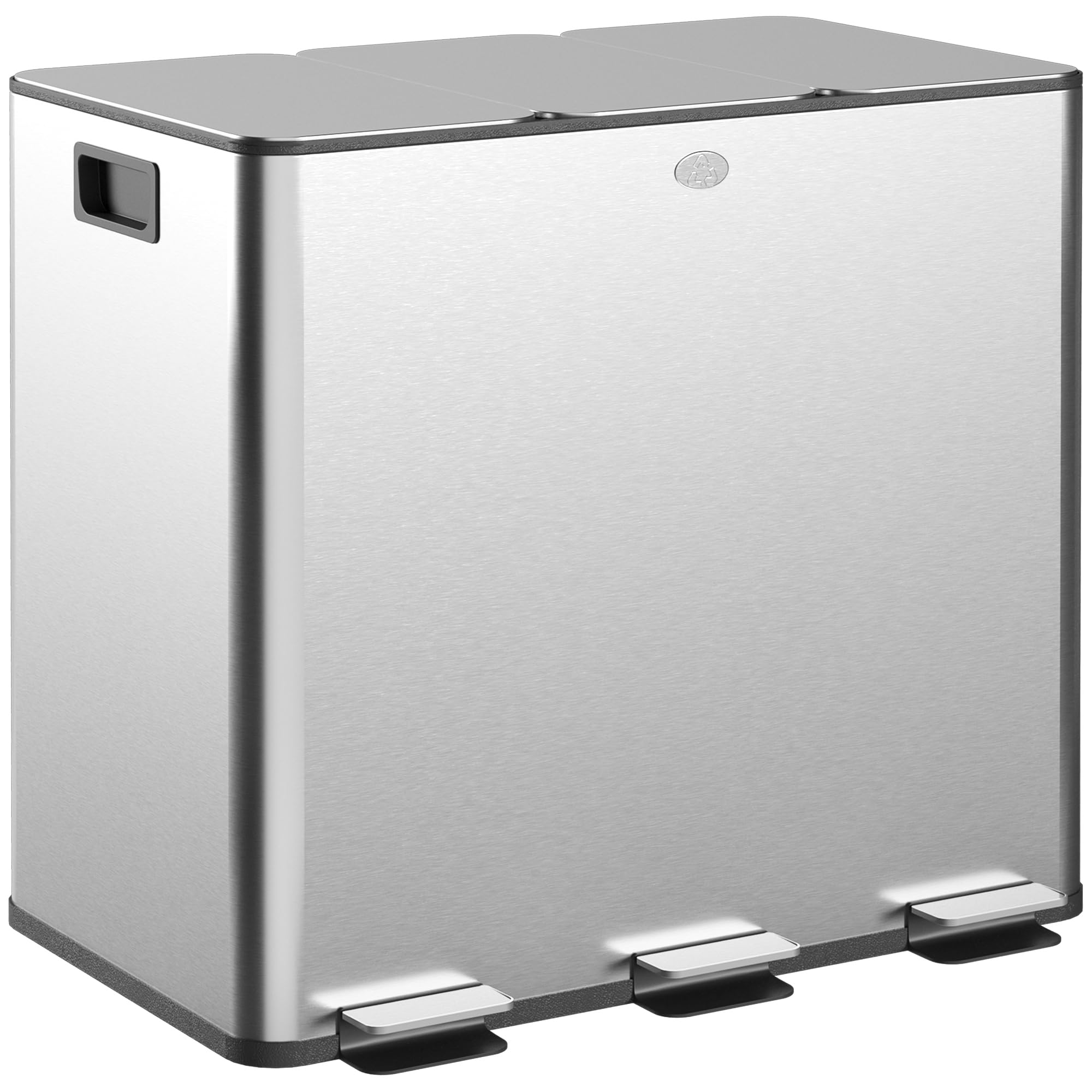 HOMCOM Triple Kitchen Bin 3 x 15L Pedal Bin Stainless Steel - Silver Tone