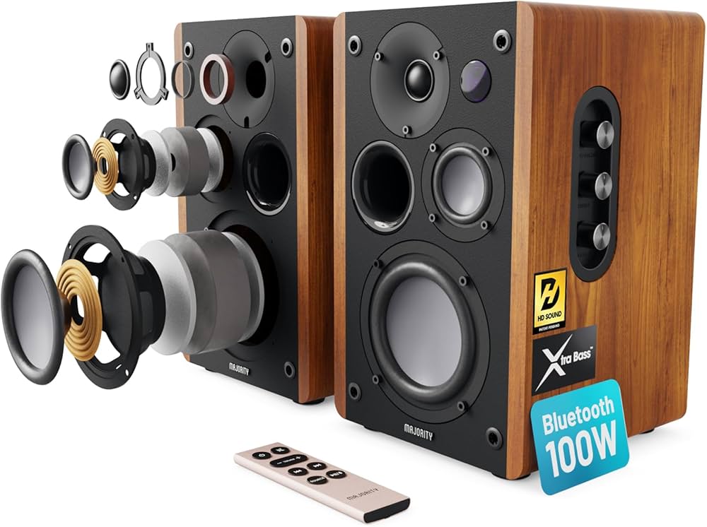 Majority D100 Active Bookshelf Speakers - 5.3 Bluetooth, HDMI, USB, OPTICAL, RCA - 100W - Sold By Thorness Outlet