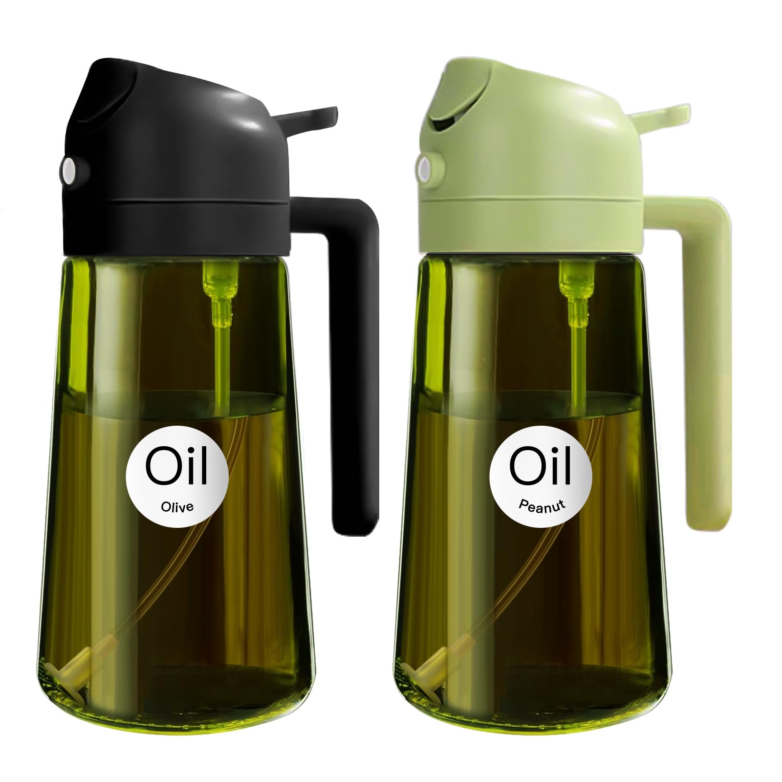 YARRAMATE 16oz/470ml Light-Blocking Dark Oil Sprayer for Cooking, 2-in-1 Olive Dispenser Bottle, Premium Green Glass - YARRAMATE / FBA