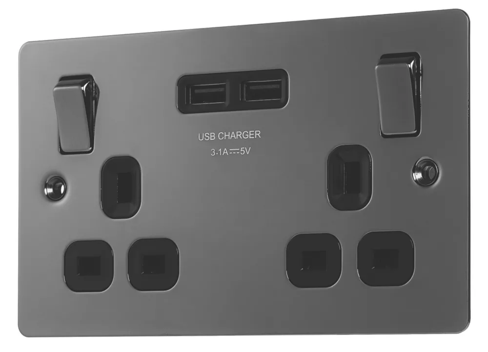 LAP 13A 2-Gang SP Switched Socket + 3.1A 15.5W 2-Outlet Type A USB Charger Black Nickel - Free C&C Only - Very Limited Locations
