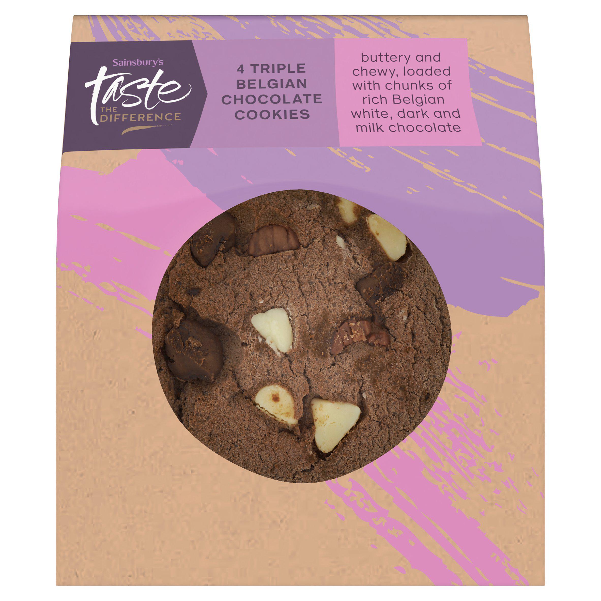 Sainsbury's Taste the Difference Cookies x 4 (Belgian Chocolate / Milk Chocolate Salted Caramel / Shortbread ) - Nectar Price