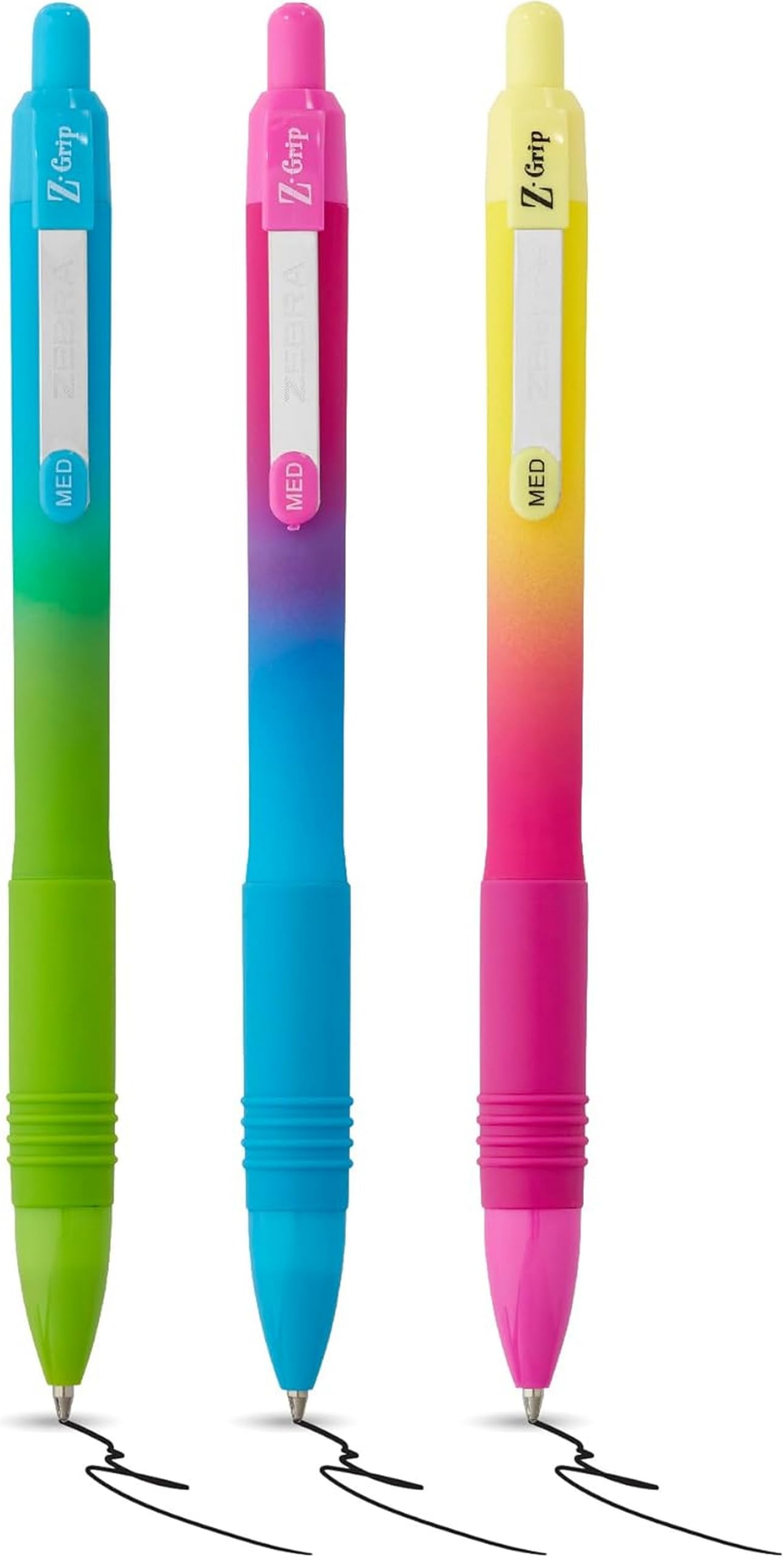 Zebra Pen Z-GRIP Soft Touch Black Ink Ballpoint Pens 3pk - 1.0mm Medium Point Retractable Pens with Clip (£1.23 S&S)