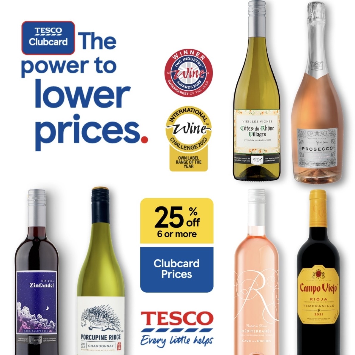 25% Off 6 or More Bottles of Wine & Champagne (Clubcard Price)