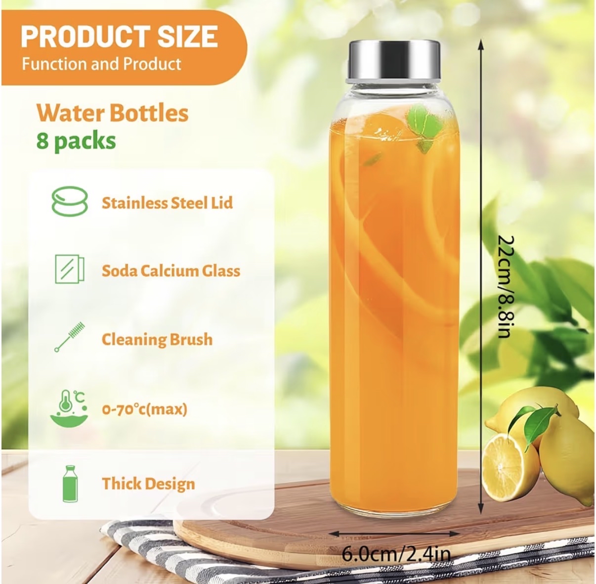8pcs Glass Juice Bottles with Lids, 500ml Glass Water Drinking Bottles - Sold by dashug / FBA