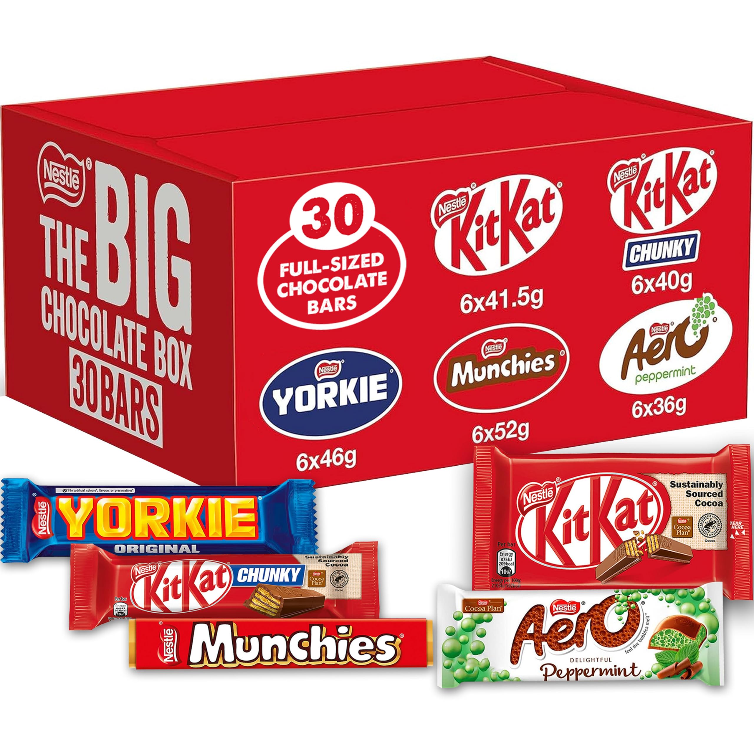 Nestlé Big Chocolate Box 30 Bars – Chocolate Bars Multipack, Assorted Chocolates Gift Box with KitKat, Aero, Yorkie & Munchies