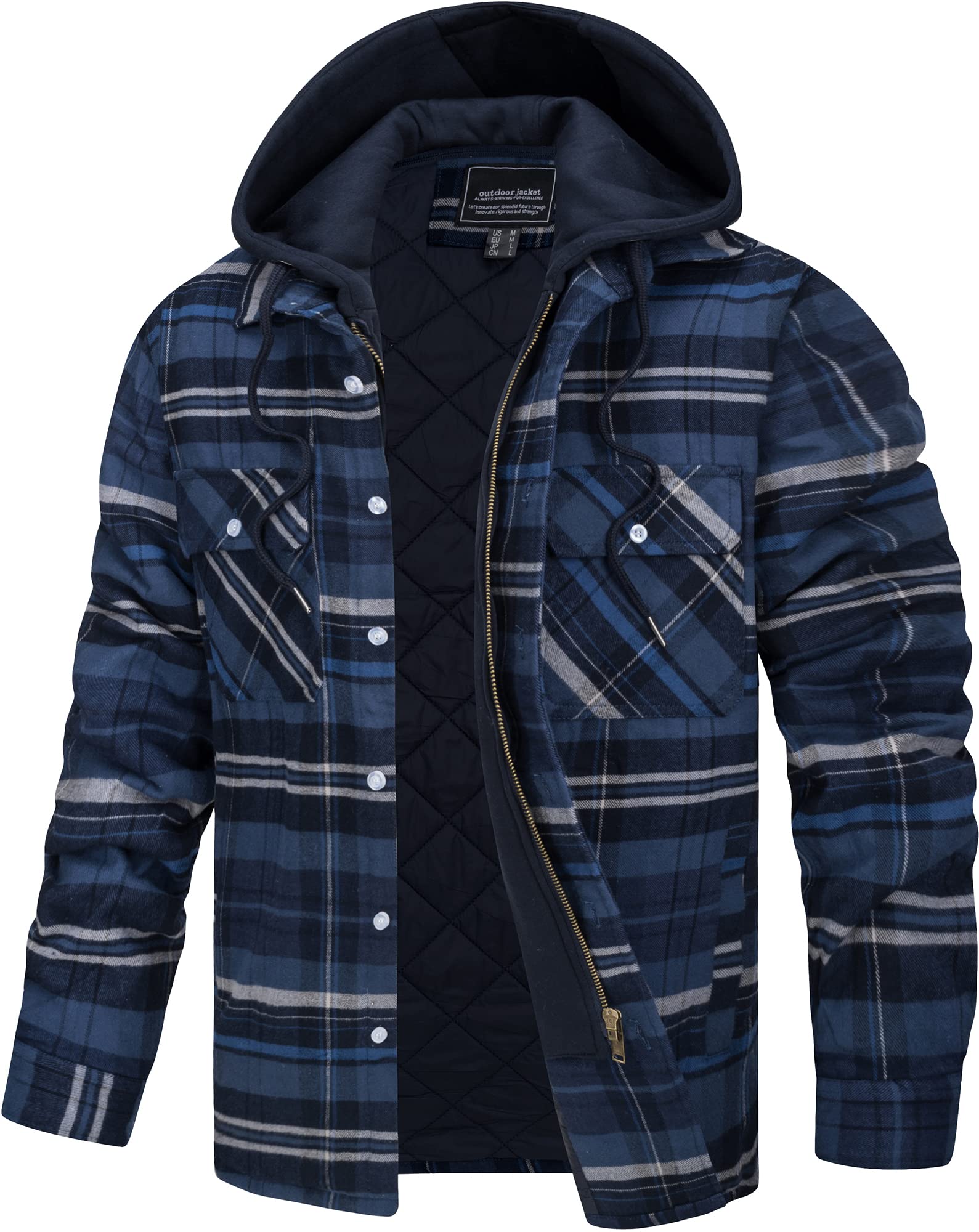 TACVASEN Men's Hooded Lumberjack Jacket Quilted Fleece Hoodie (Various colours and sizes) - Sold by TACVASEN-EU