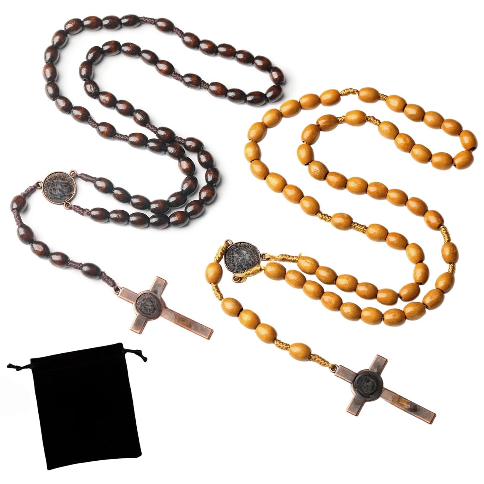 2PCS Rosary Beads Catholic Women,CrucIfix Necklace for Men with Storage Bag,Wooden Cross - Sold by HebingShop / FBA