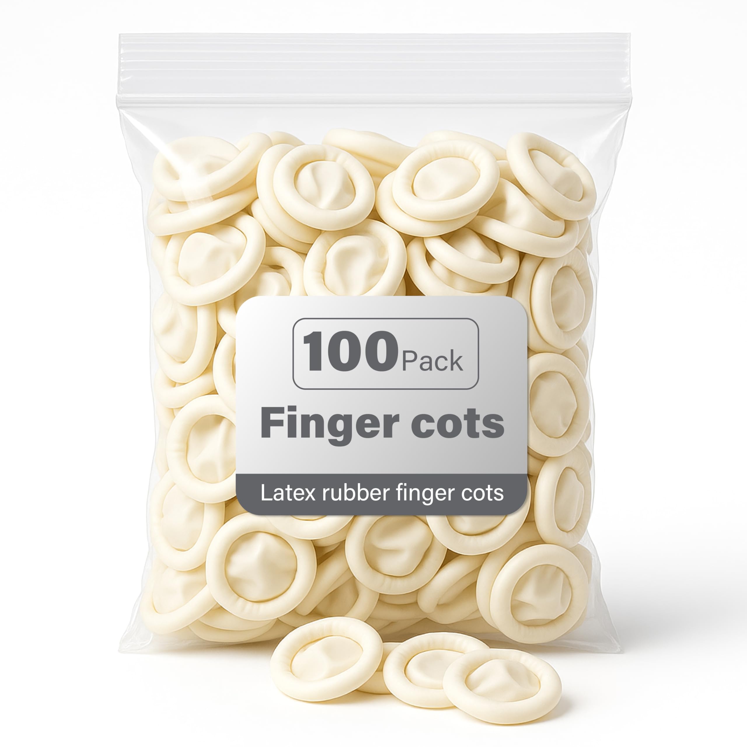 100pcs Latex Finger Cots – Smooth Natural Rubber, Soft & Flexible with Rolled Edge