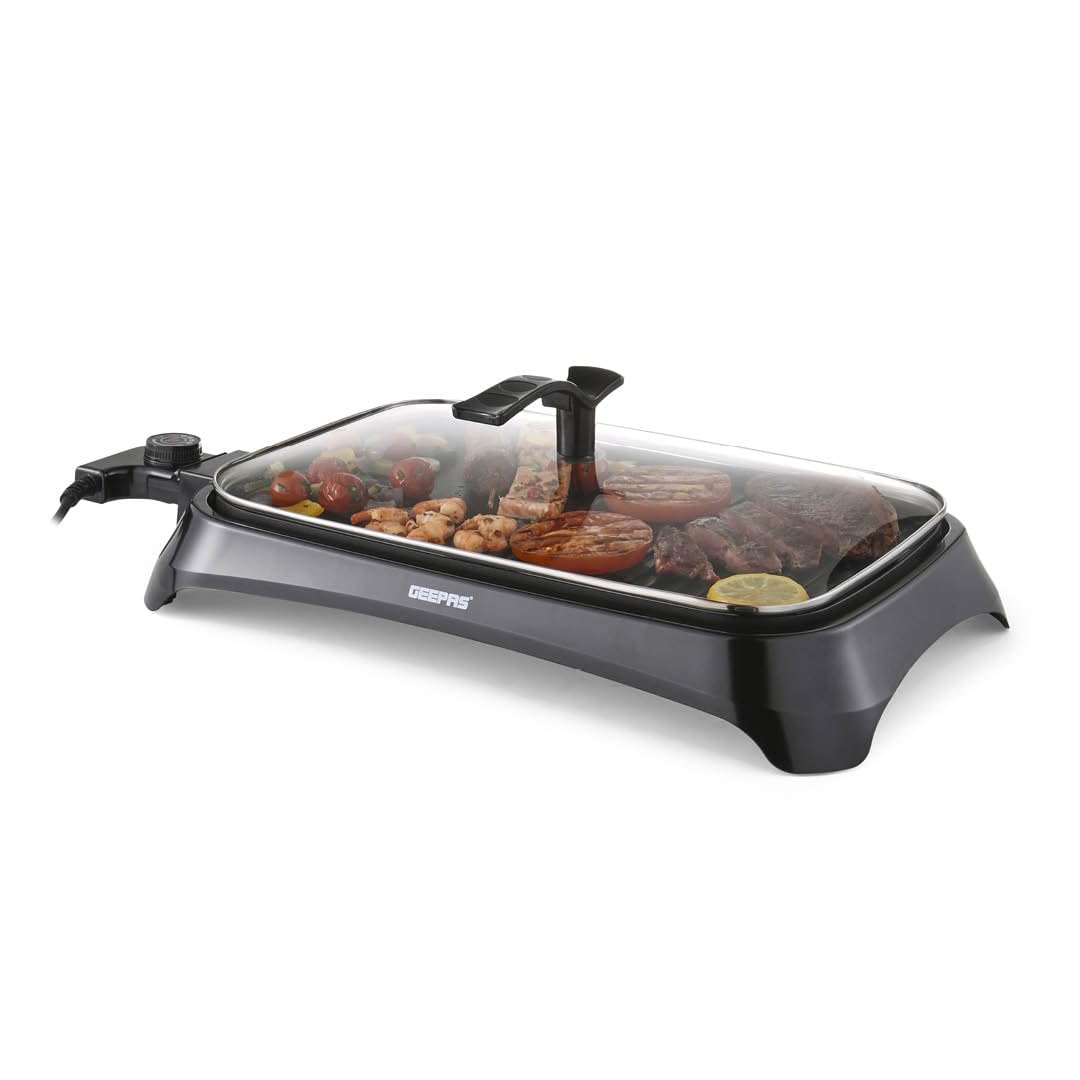 GEEPAS 1600W Electric Barbecue 2-in-1 Grill Hot Plate Smokeless Indoor BBQ | Griddle Built In Drip Tray Adjustable Temperature