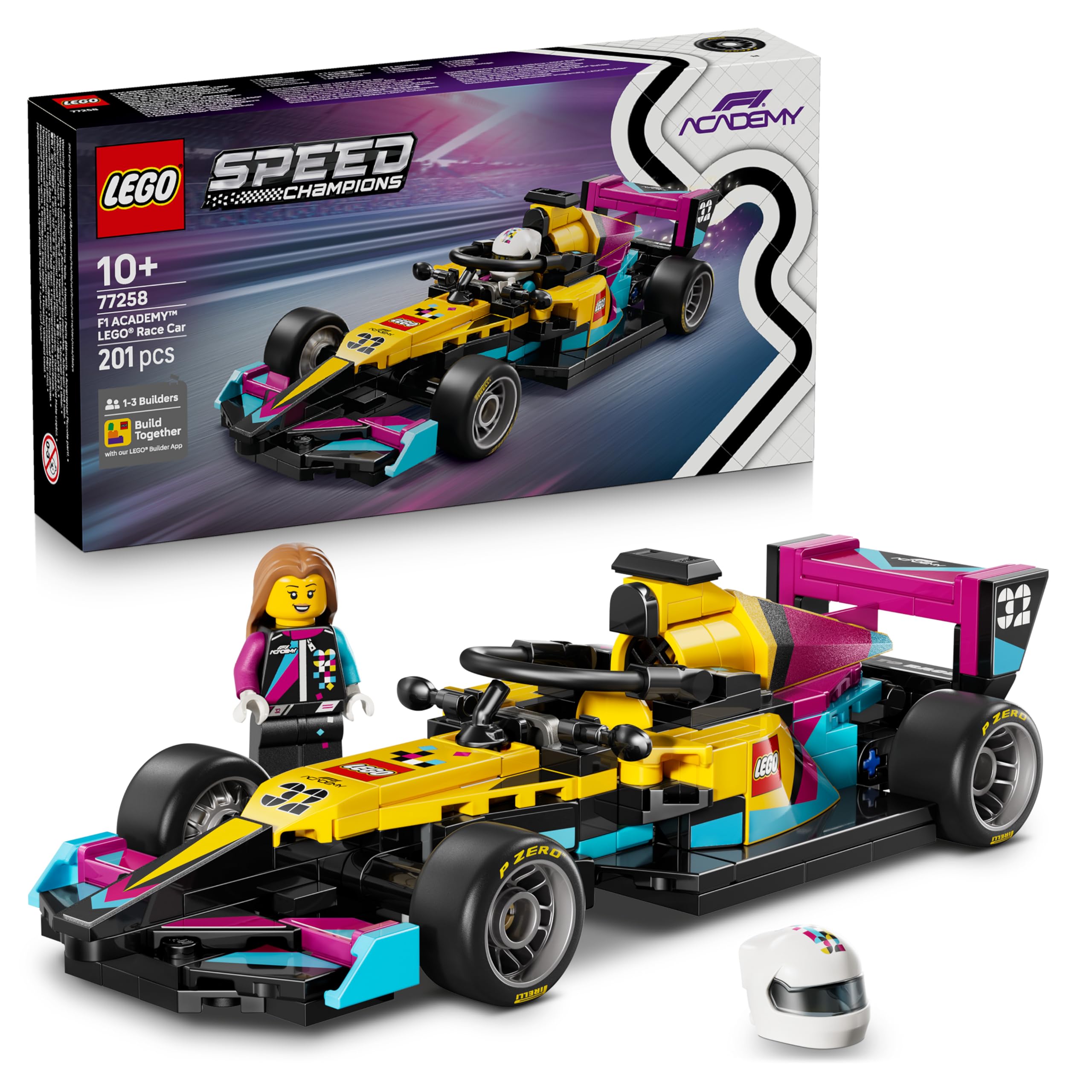 LEGO Speed Champions F1 ACADEMY Race Car Toy - Model Kit w/a Female Formula 1 Driver Minifigure - 77258