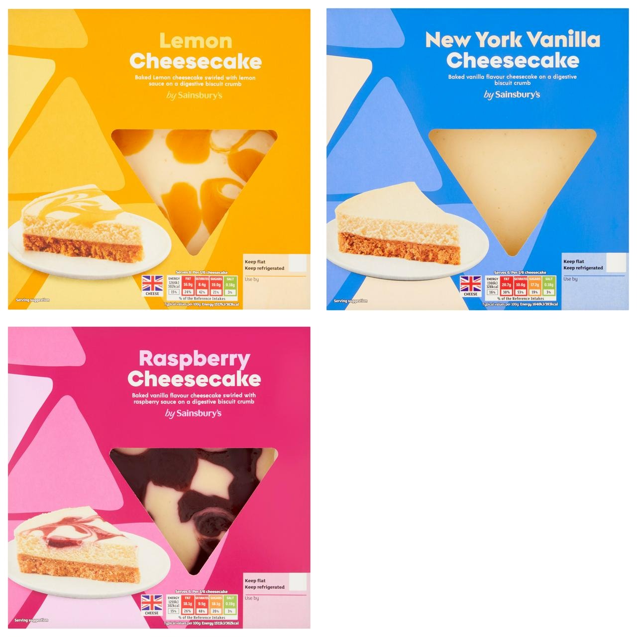 Sainsbury's Lemon Cheesecake, Summer Edition/ Raspberry Cheesecake / New York Vanilla Cheesecake - 500g Nectar Price