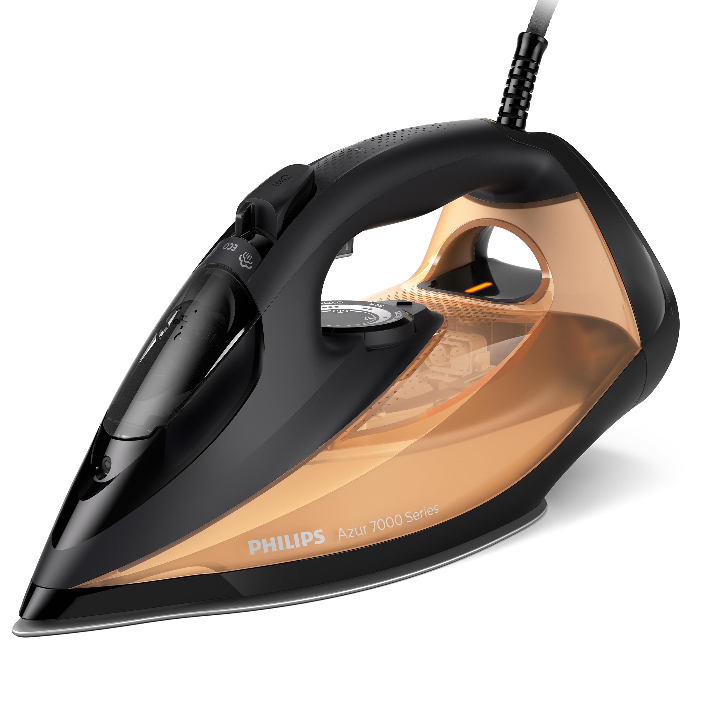 Philips Azur 7000 Series Steam Iron, 2800W, 250g Boost, Non-Stick Soleplate (Black/Gold)