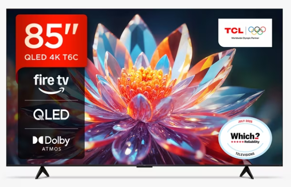 TCL 85T6C-UK (2025) QLED HDR 4K Ultra HD Smart Fire TV, 85 inch w/ Dolby Atmos, Black 5 Year Warranty - With MY JL Rewards (Select Accounts)