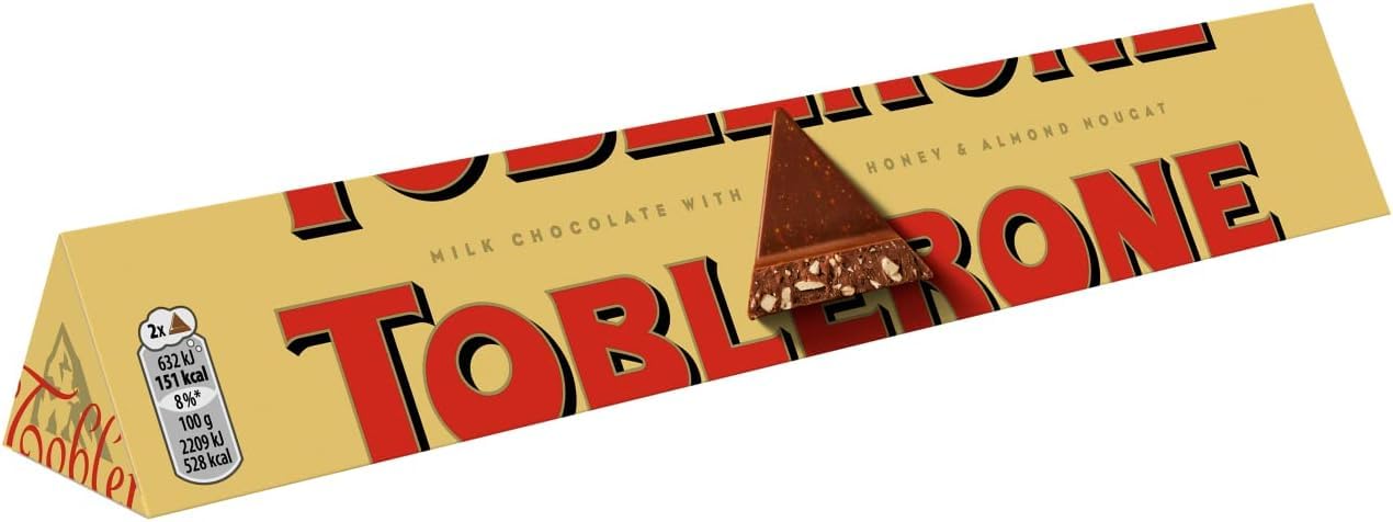 Toblerone Milk Chocolate Bar, Smooth Milk Honey Almond Nougat 200g