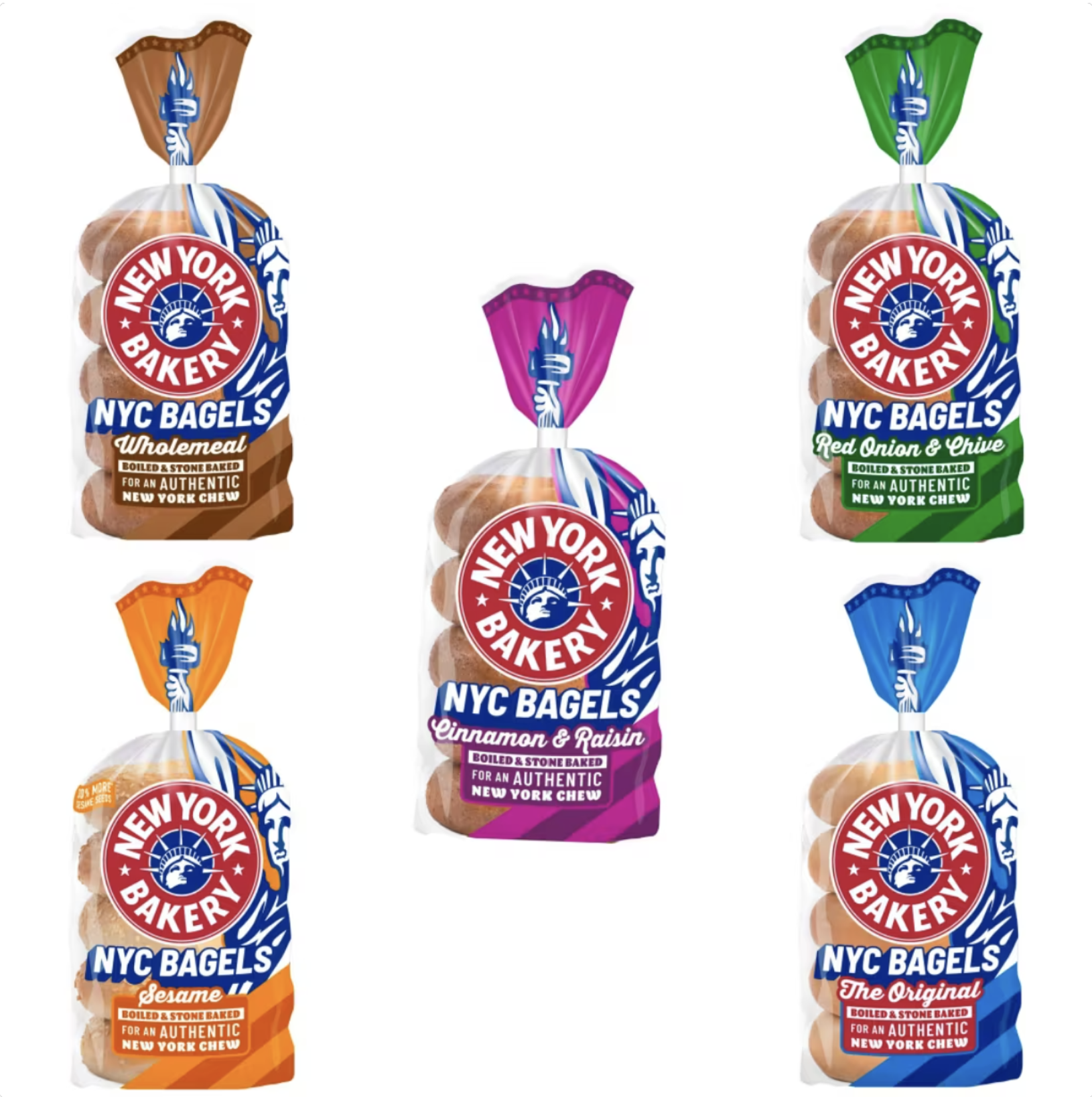 New York Bakery Co 5 Bagels - (Red Onion & Chive / Wholemeal / Plain / Cinnamon & Raisin / Sesame) - Nectar Price