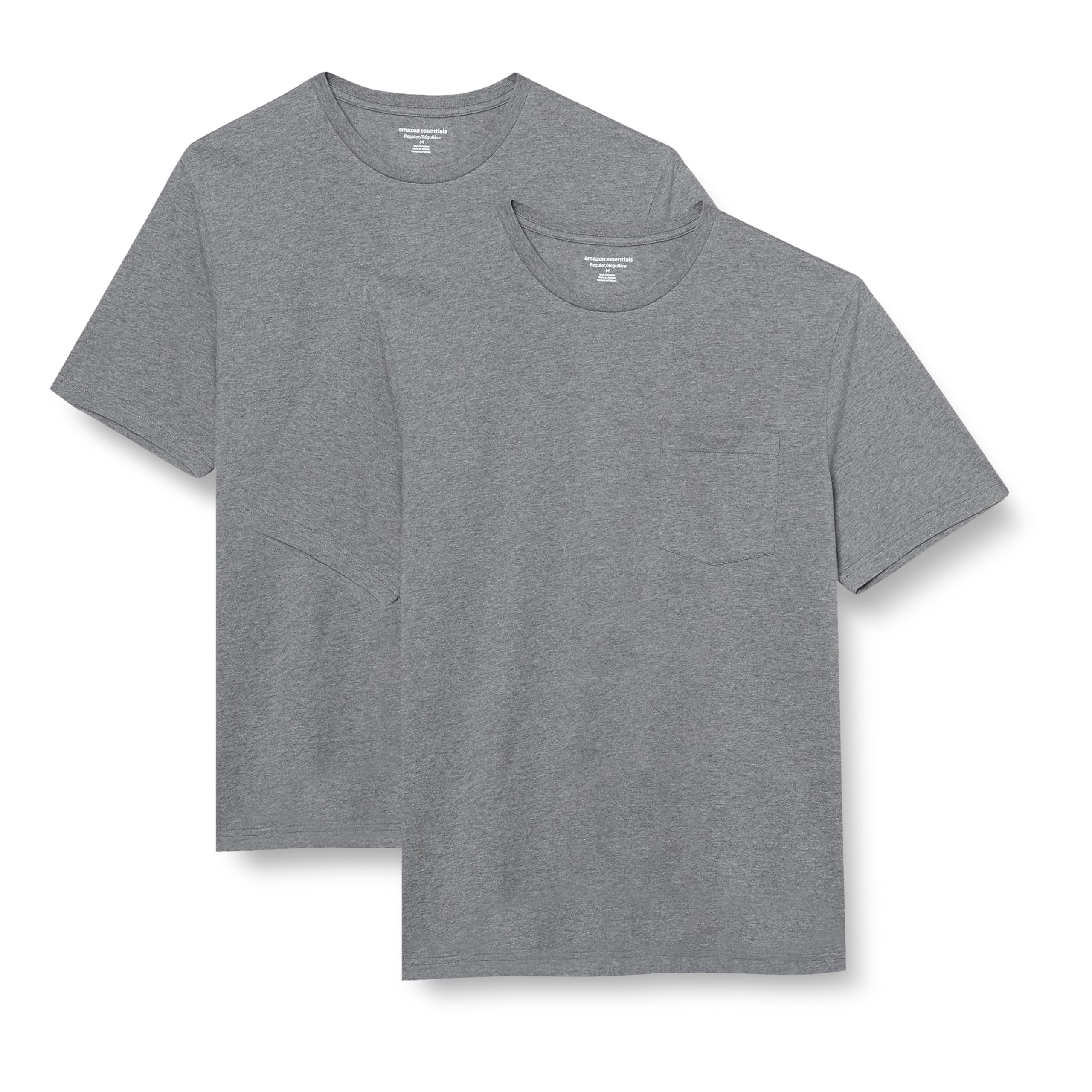 Amazon Essentials Men's T-Shirt Slim-Fit Short-Sleeved Crewneck Pocket, Pack of 2 Grey - Medium Size
