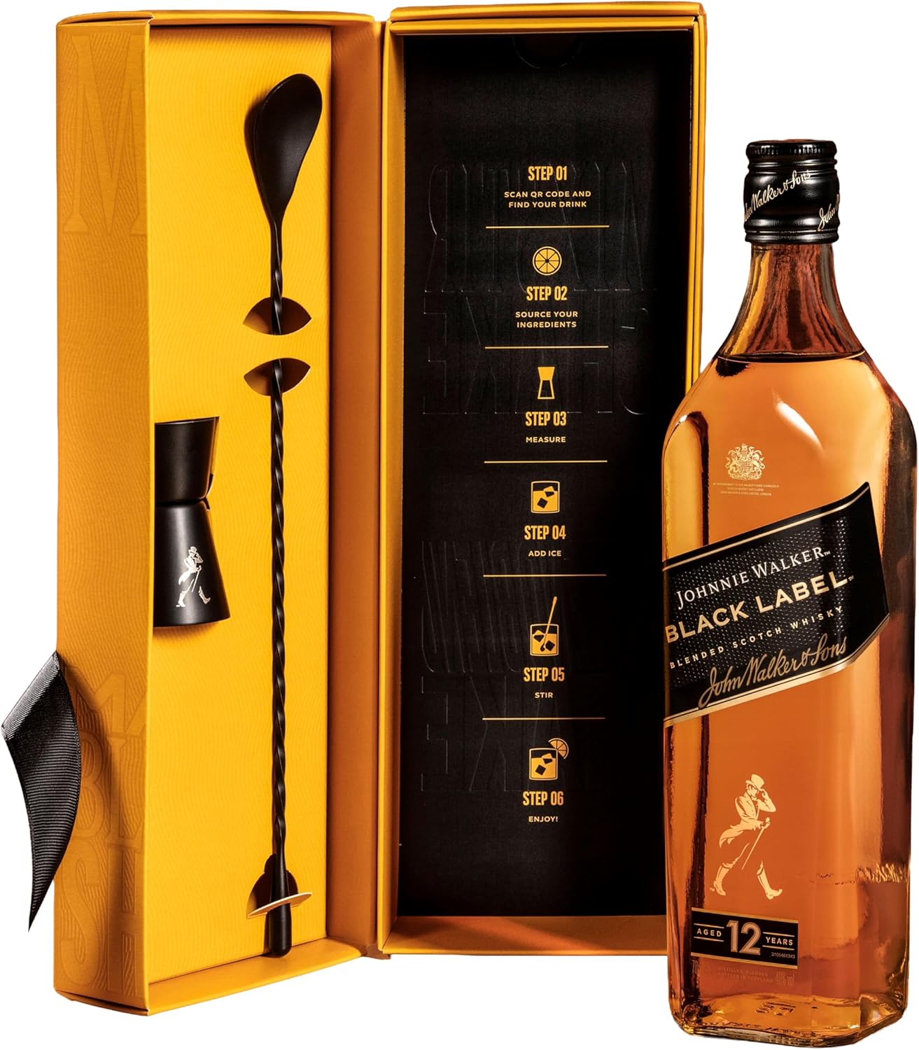 Johnnie Walker Black Label Cocktail Kit | 40% vol | 70cl | Blended Scotch Whisky | Includes Stirrer and Jigger | Cocktail Set