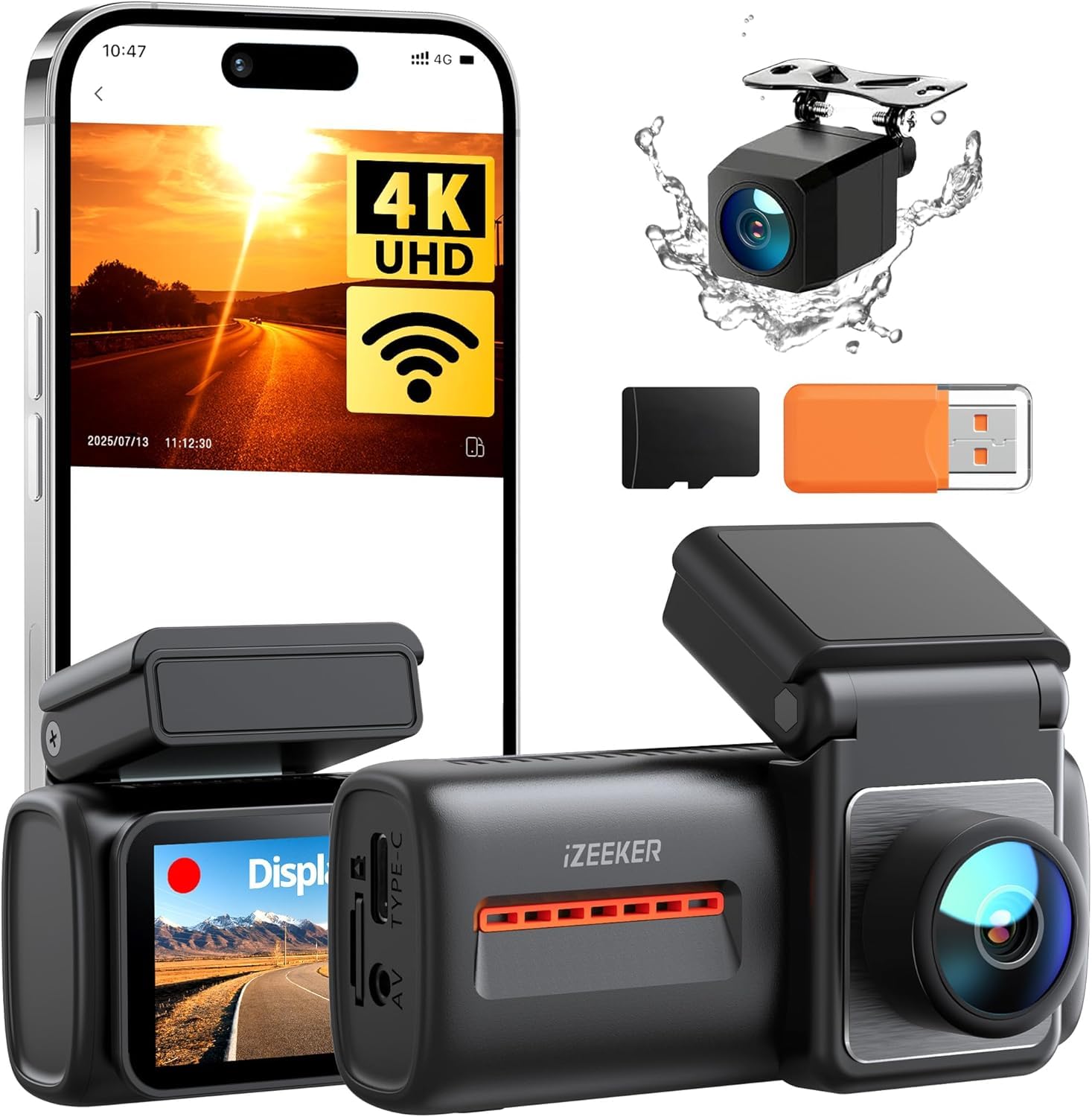 iZEEKER 4K Dash Cam Front and Rear, WiFi 6 Dashcam with FREE 32GB Card, 4K+1080P Dual Dash Camera sold by Accion Innovations FBA