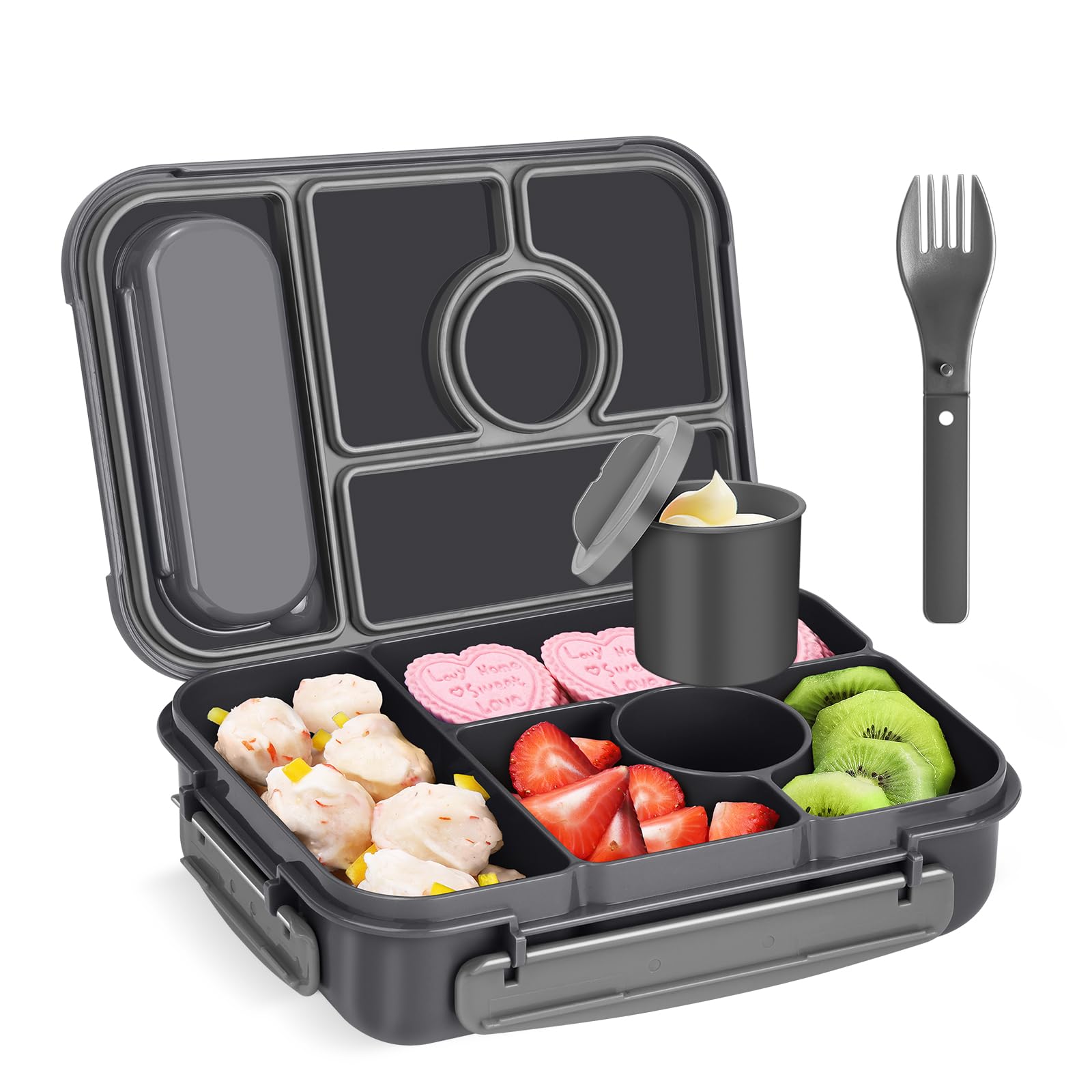 Bento Box Adult Lunch Box, Leakproof with 1300ML- 5 Compartments, Bento Box, Dark Grey - Sold by Amathley / FBA
