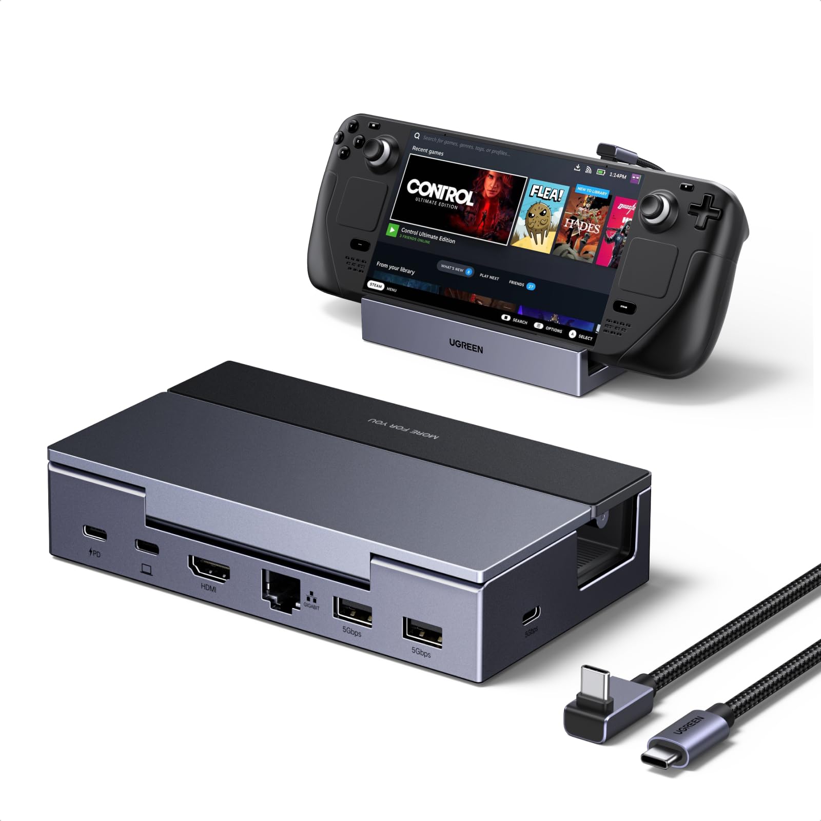 UGREEN CM800 6-In-1 USB-C Hub for Steam Deck ( 4K HDMI 120Hz with VRR / Ethernet / 100W /USB-C & USB-A Port ) + free click and collect
