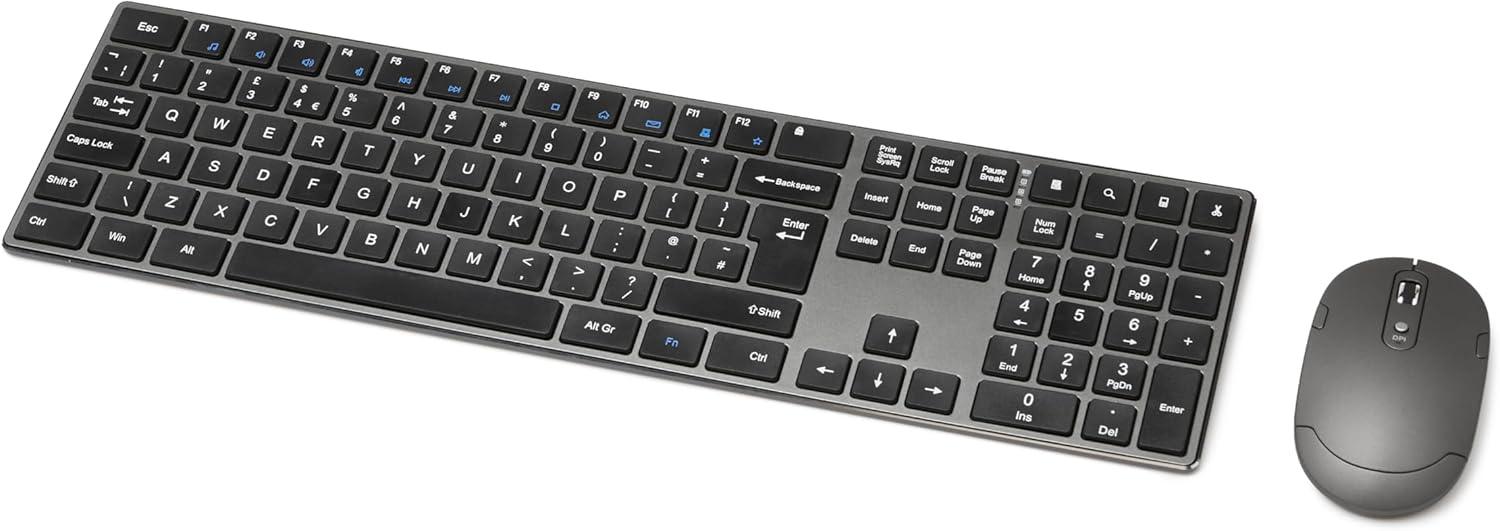 Amazon Basics Rechargeable Wireless Mouse + Ultra Slim, Quiet Full Size Keyboard with Number Pad, Black