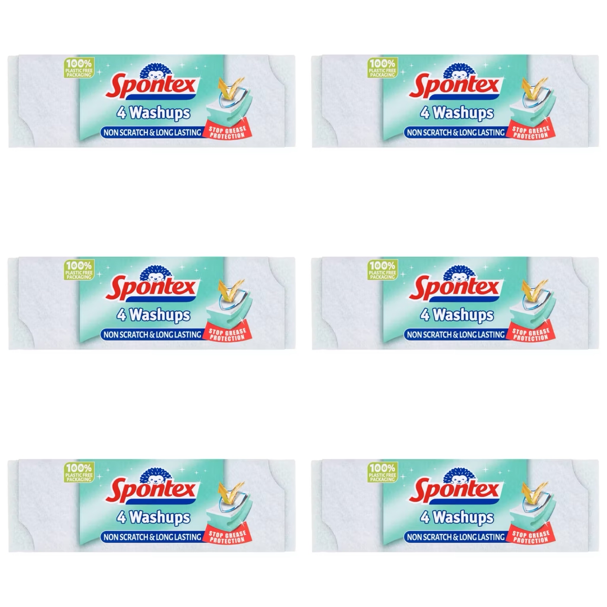 6 x Spontex 4 Washups Non Scratch Sponge Scourers - Discount at Checkout - £2.94 / £2.66 S&S