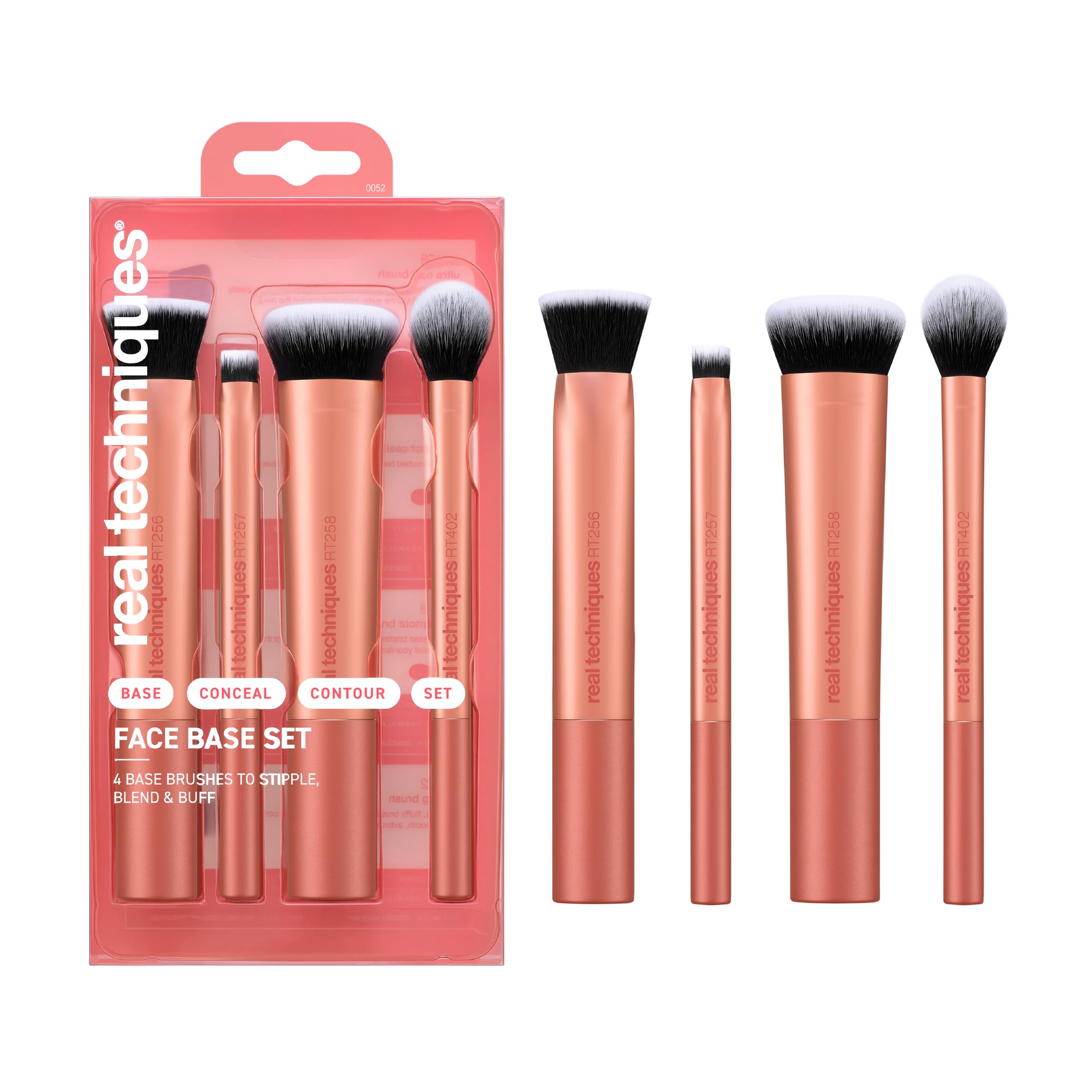 Real Techniques Face Base Makeup Brush Kit, For Concealer, Foundation, & Contour, Works With Liquid, Cream & Powder Products