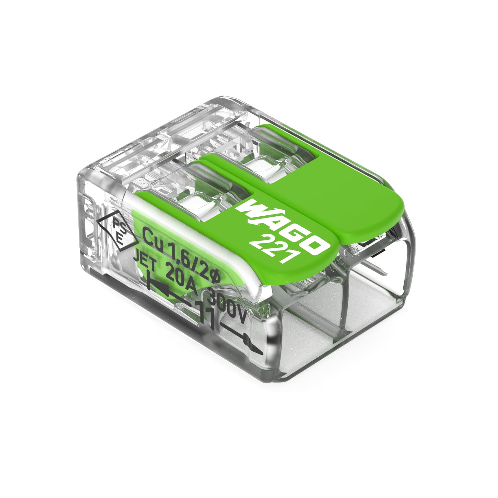 Wago Green Range Terminal Block 2-Wire, to 4 mm², Splicing Connectors 2-Pole with Lever for All Conductor Types Pluggable, 221-422, 16 pcs