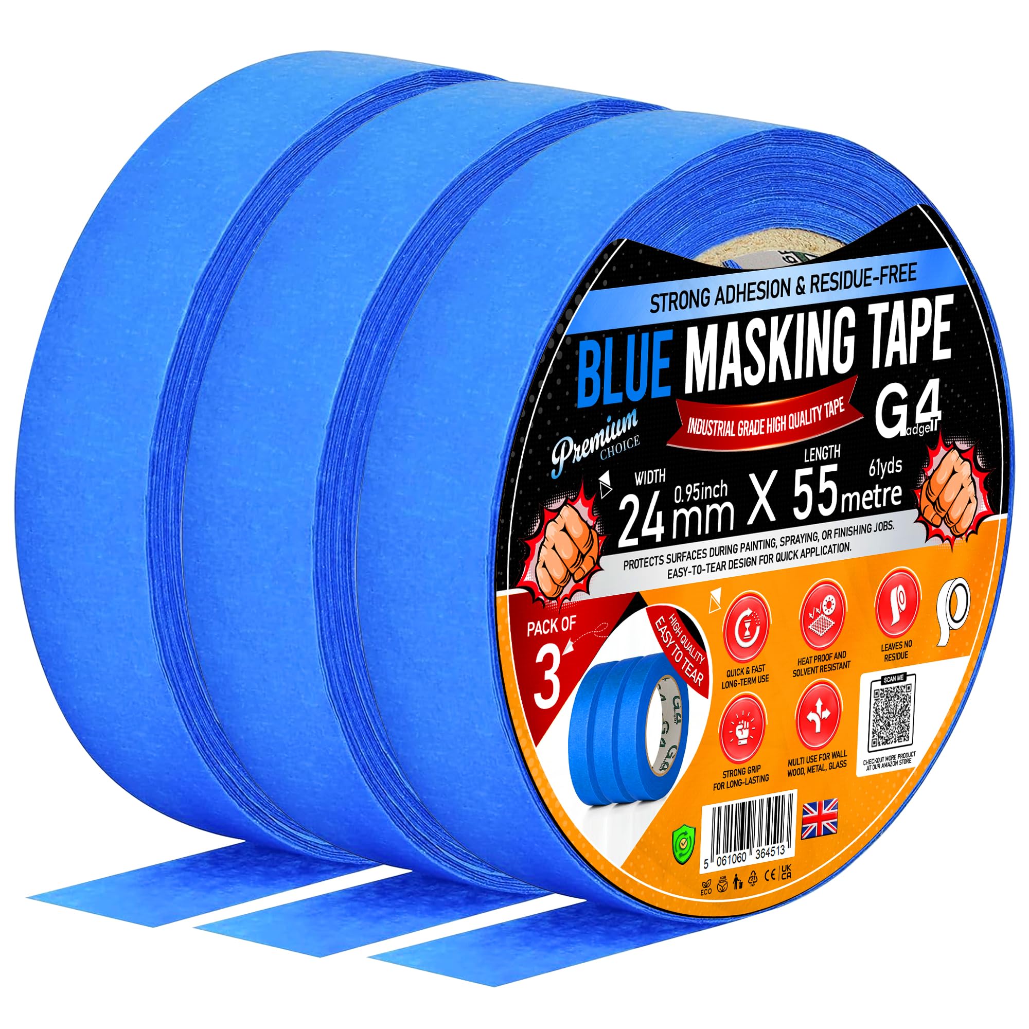 G4GADGET Blue Masking Tape for Painting (3 Pack)