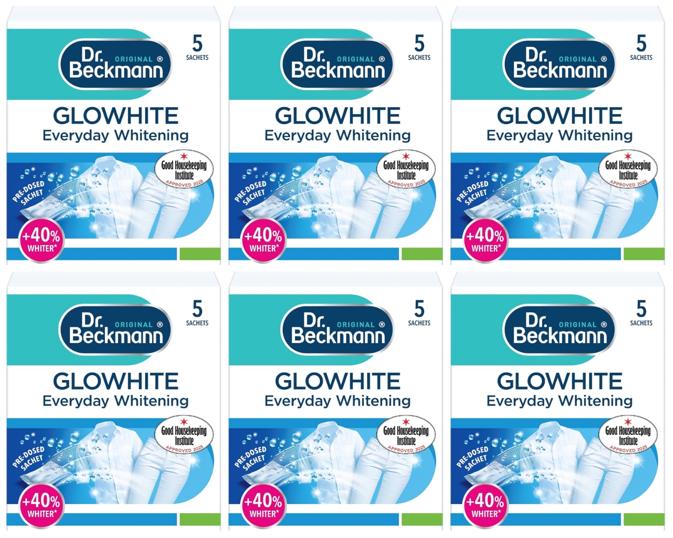 6 x Dr. Beckmann Glowhite, In-Wash Sachets, Brighter White Laundry, 5 x 40g (£4.68 on S&S)