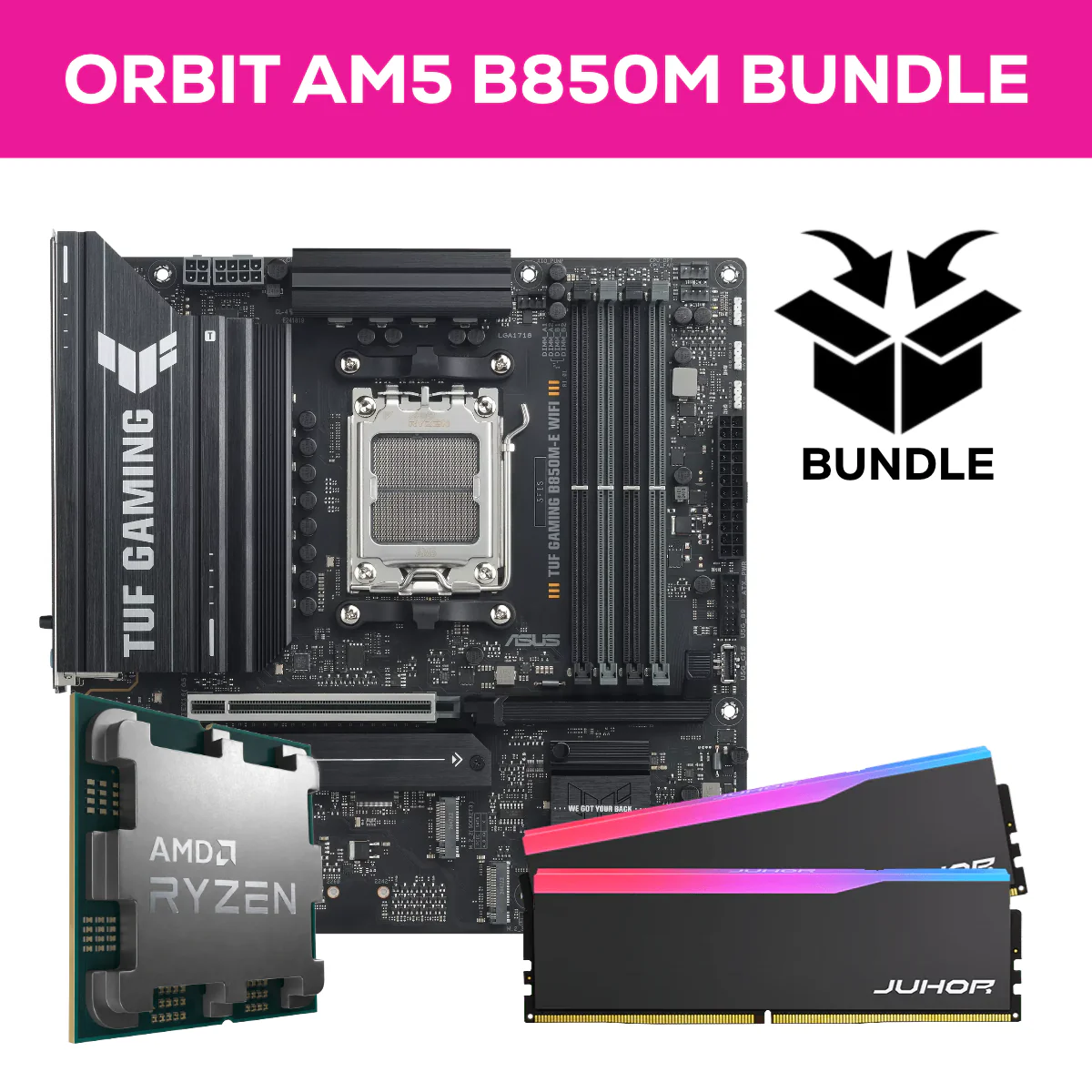 Orbit Ryzen AM5 Bundle - Ryzen 7 7800x3d 32GB (2x16GB) 6000MHz DDR5 RGB RAM & ASUS B850M-E TUF Gaming WiFi