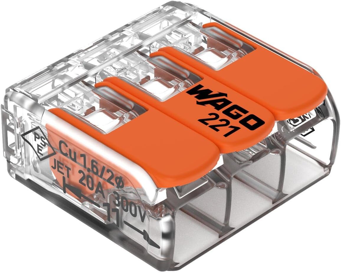 Wago 221-413 Splicing Connector 3 Conductors 0.14-4 mm². Compact Design with Lever, Pack of 50