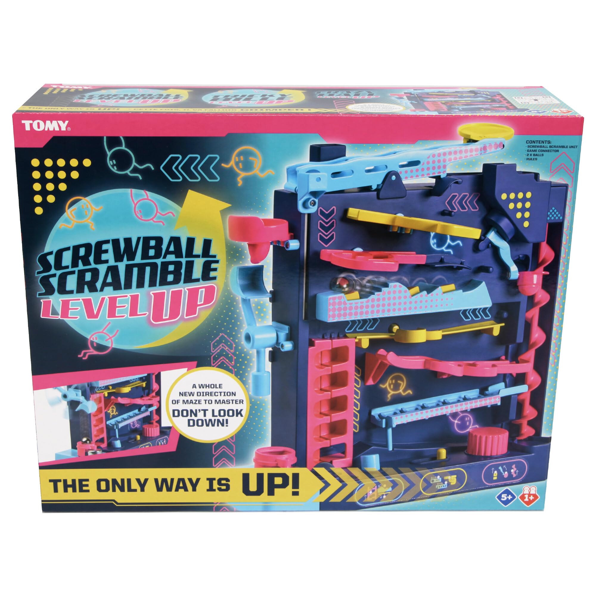 TOMY Games Screwball Scramble Level Up - Gravity Defying Vertical Obstacle Course Marble Run Toy