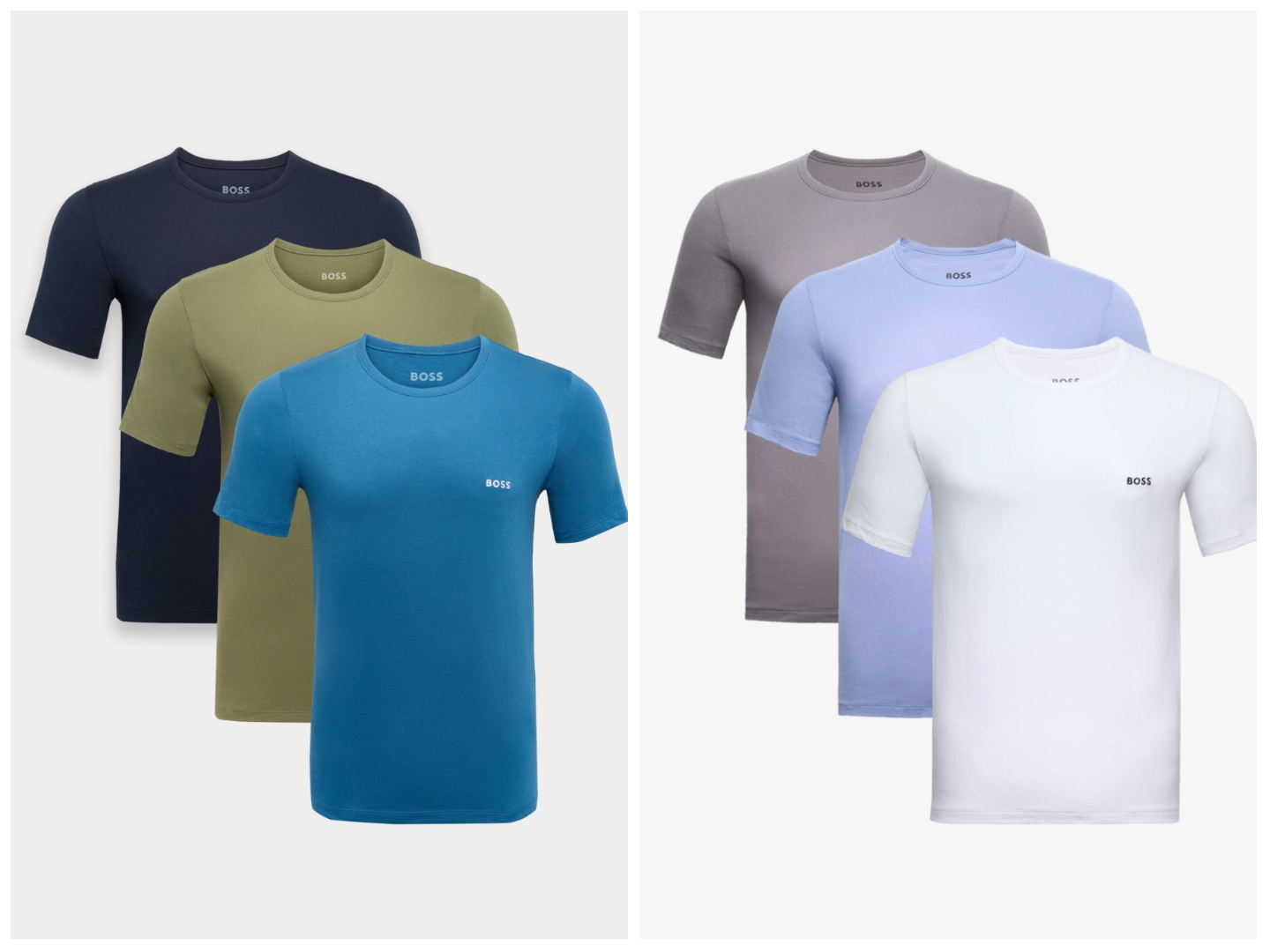 Boss 3 Pack Pure Cotton Crew Neck T-Shirts (Blue Mix / Mix Colours) Sizes S-XL + Free C&C