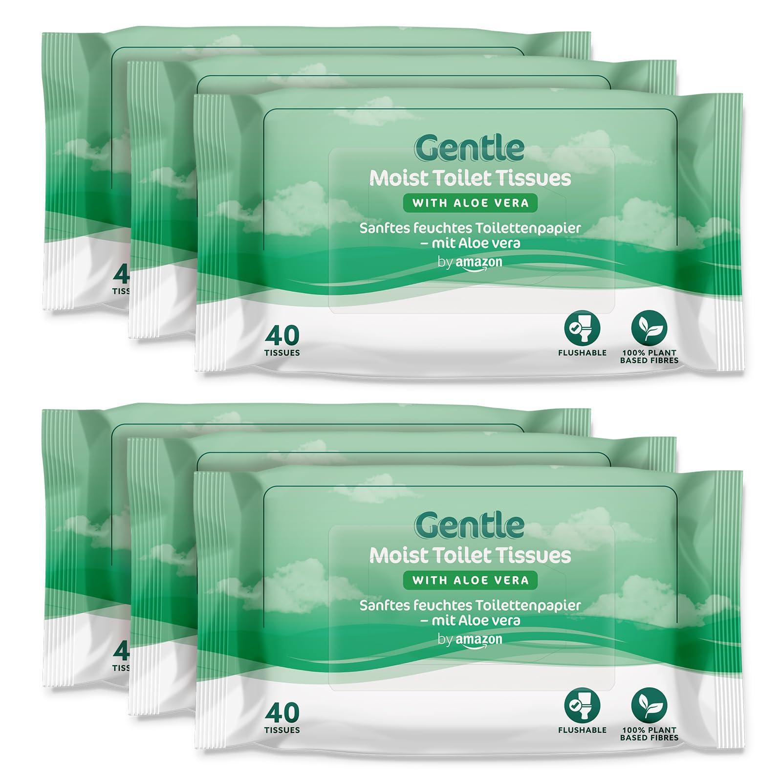 Gentle Moist Toilet Tissues with Aloe Vera - green packs, Flushable, 240 Count (6 Packs of 40 sheets) £2.43 - £2.75 W/voucher & S&S