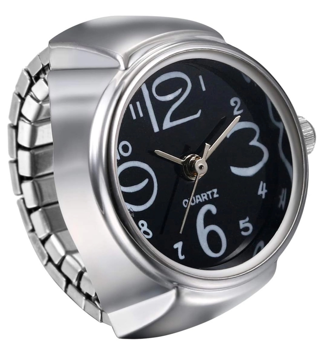 GAUEIOUR Mini Watch Ring, Circular Creative Elastic Quartz Jewelry, Arabic Numeral Dial, Black - Sold by Aiximei Co., Ltd / FBA