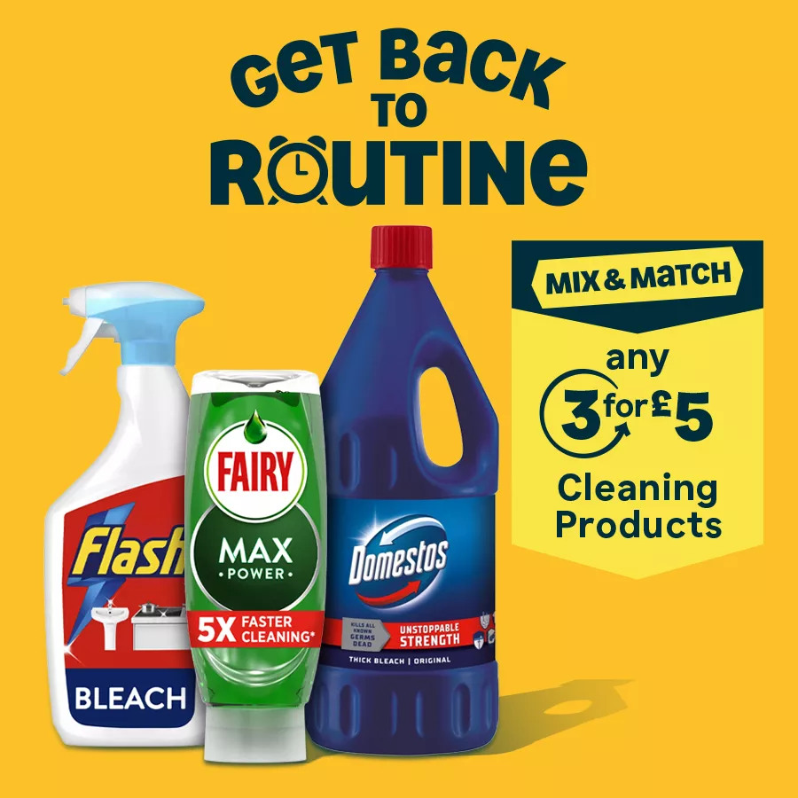 Mix and match - Any 3 Cleaning Products for £5 - Flash/Fairy/Cif/Bloo/Febreeze/Domestos/Method/Merigold - Online & Instore