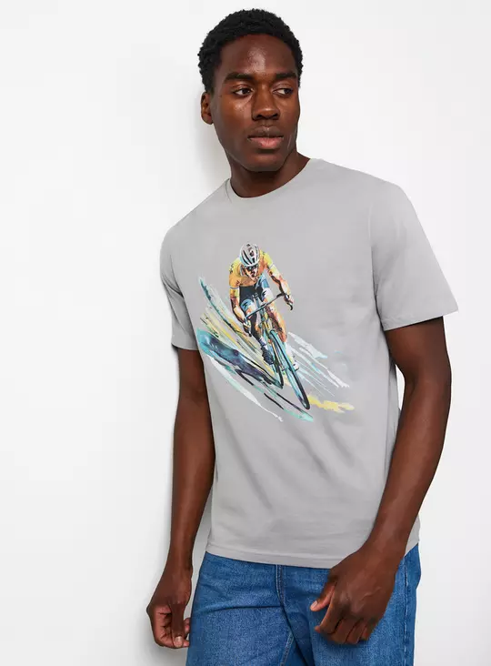 Grey Cycling Graphic Cotton Men's T-Shirt Sizes M-3XL (S £5.25) + Free C&C