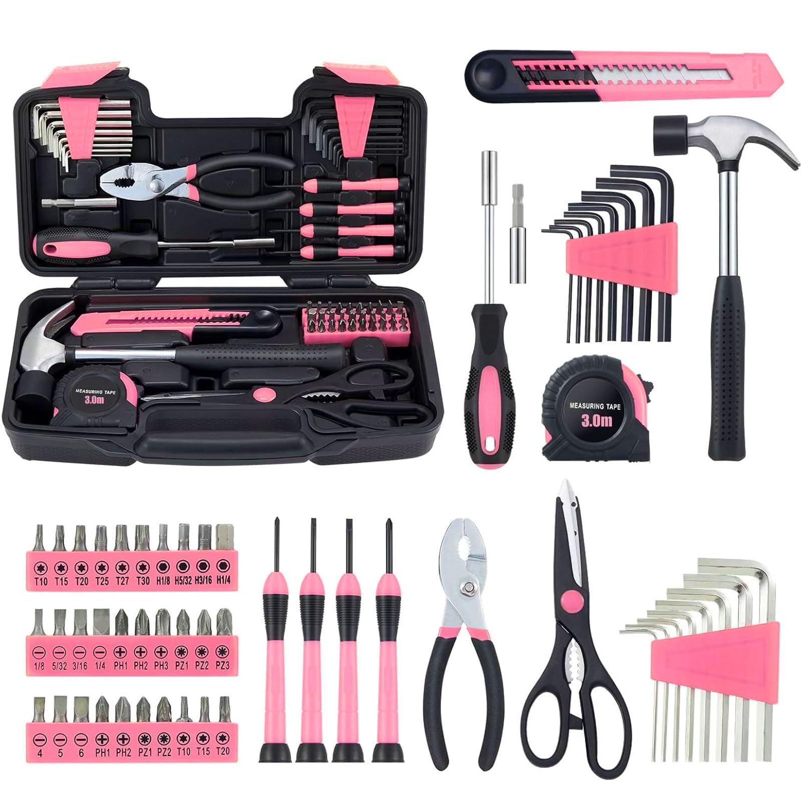 Pink Tool Kit 58 Piece, General Household DIY Tool Kit Set - Sold by Supobadiuk / FBA