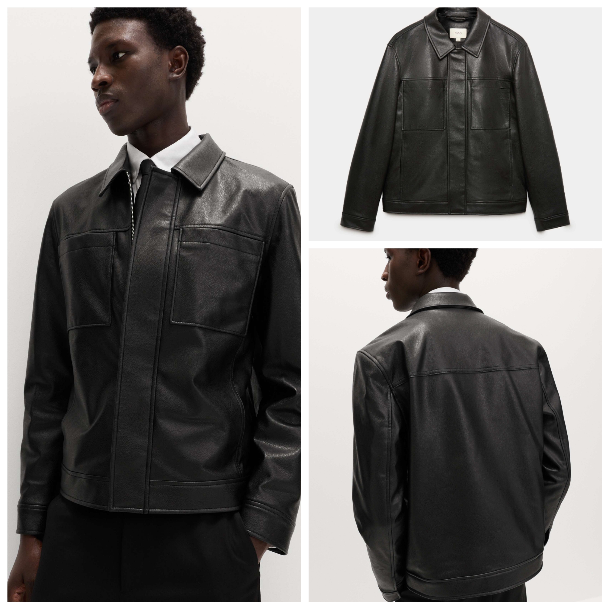 Mens M&S Faux Leather Trucker Jacket Sizes S-2XL (free C&C)