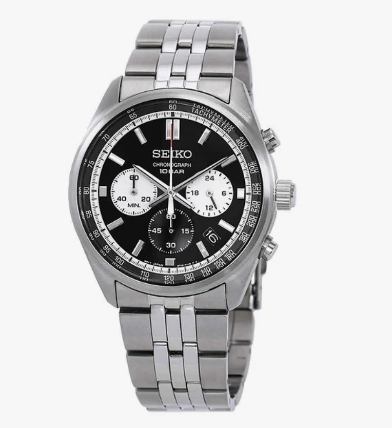 Seiko Chronograph Stainless Steel Black Dial Quartz SSB429P1 100M Men's Watch